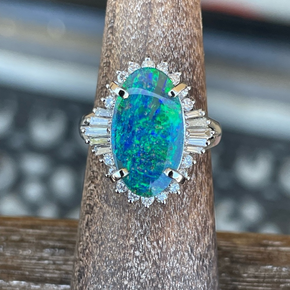 Australian Boulder Opal , platinum and diamond ring - Picture 9 of 13